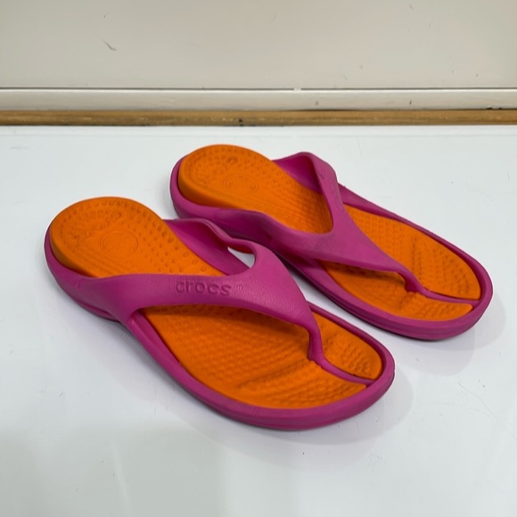 Crocs Thong Flip Flops Pink Orange Women 5 Men 3 - Picture 1 of 7